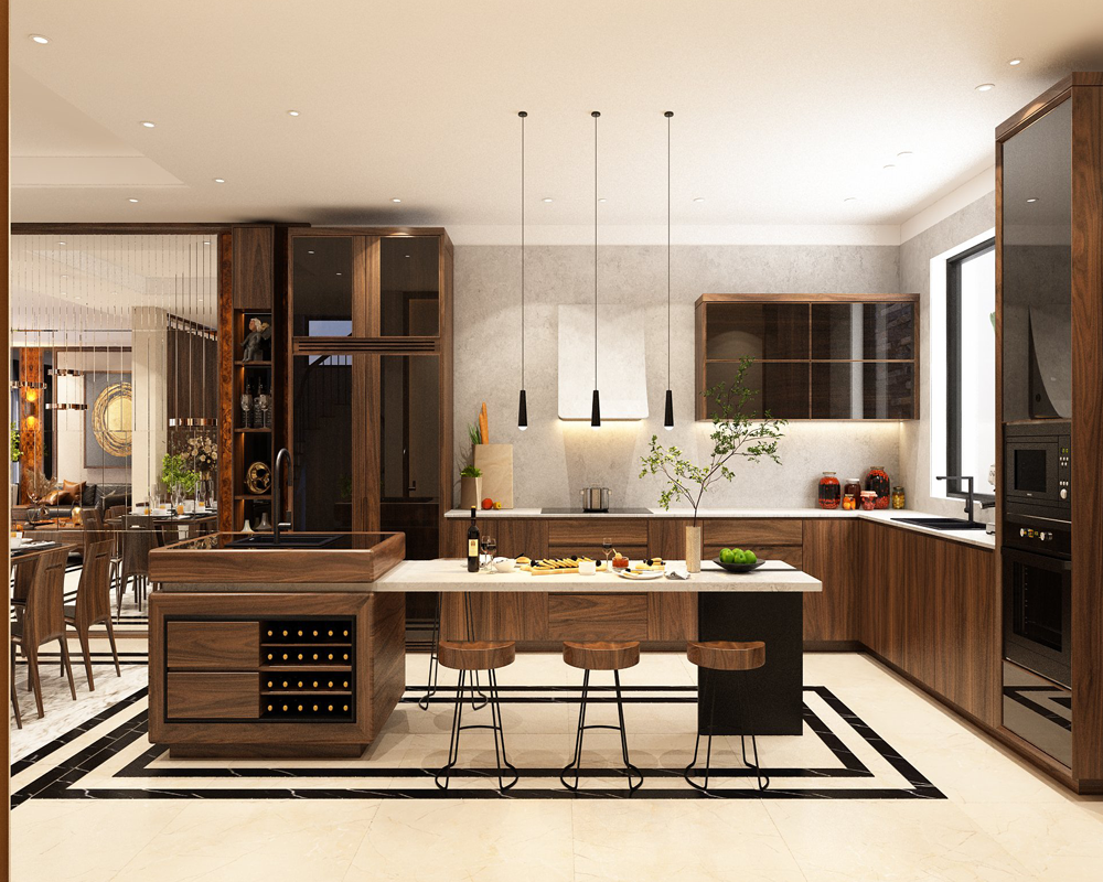 Tủ bếp gỗ óc chó