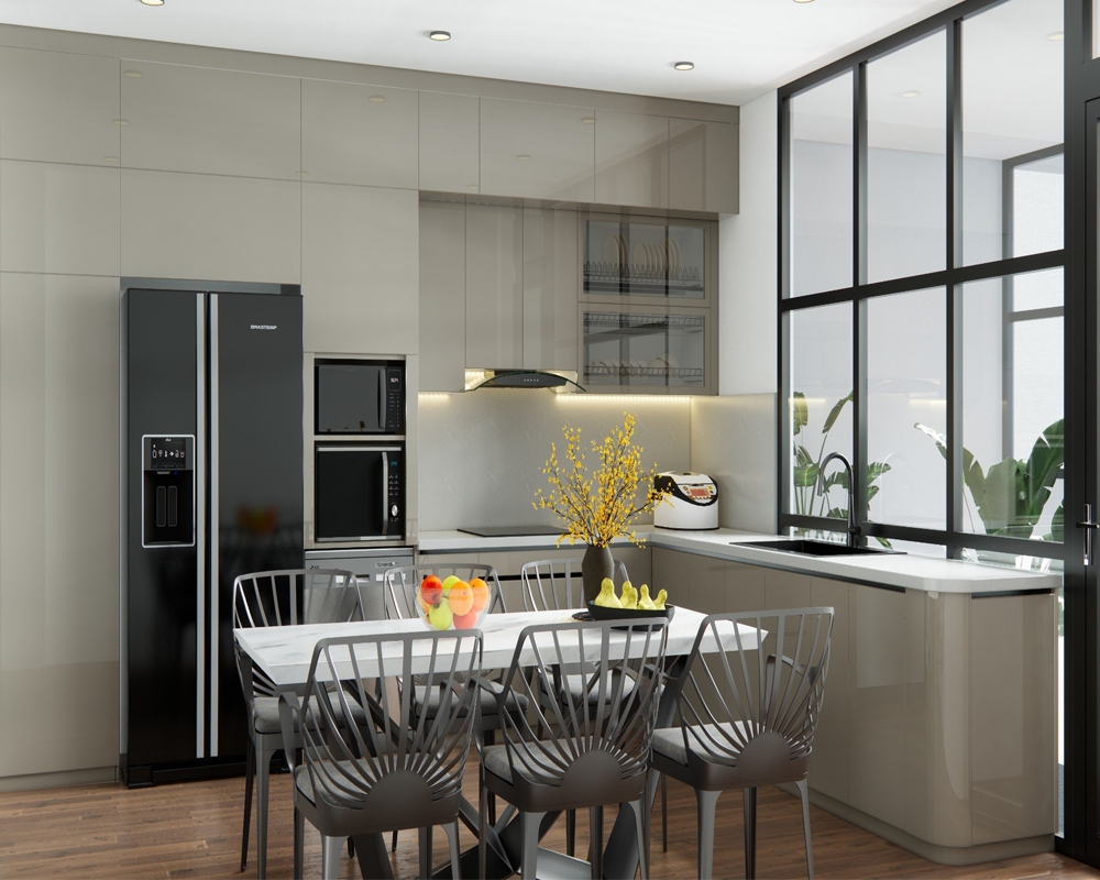 Tủ bếp inox cánh acrylic