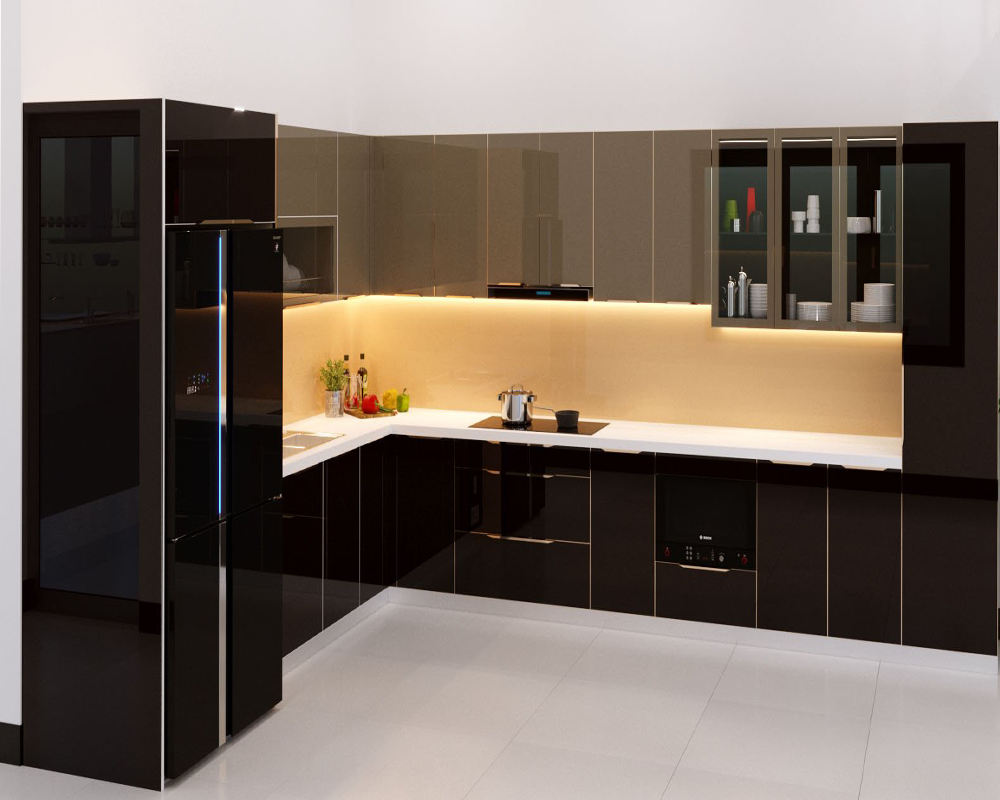 Tủ bếp inox cánh kính
